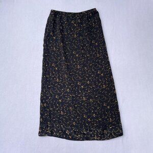 FLAWED Vintage Dana Buchman Black and Gold Vine Pattern Silk Maxi Skirt Size 6